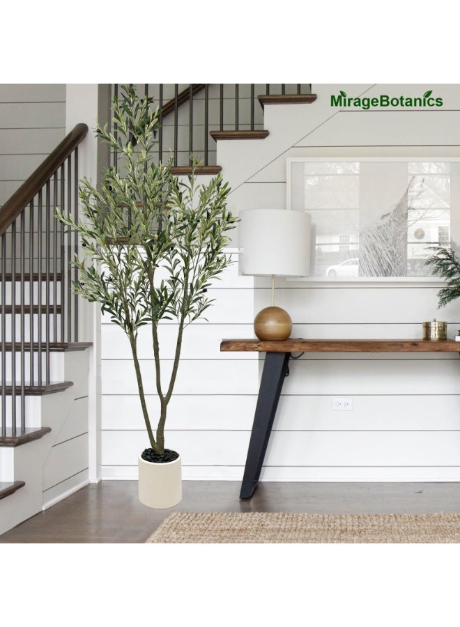 MirageBotanics 7ft Artificial Olive Trees Indoor,Faux Olive Tree Lifelike Natural 3 Trunks with White Planter Pot, Artificial Plants Lifelike Fruits for Office Meeting Room Living Room Indoor Outdoor Home Decor - Image 5